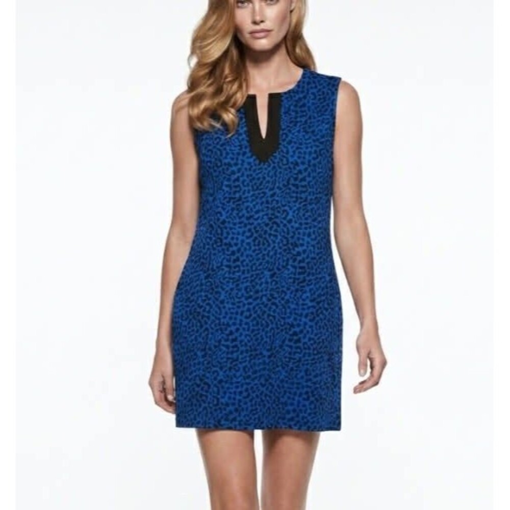 New York & Co Women’s Blue Mini Dress Animal Print V-Neck Sleeveless Size XXL
